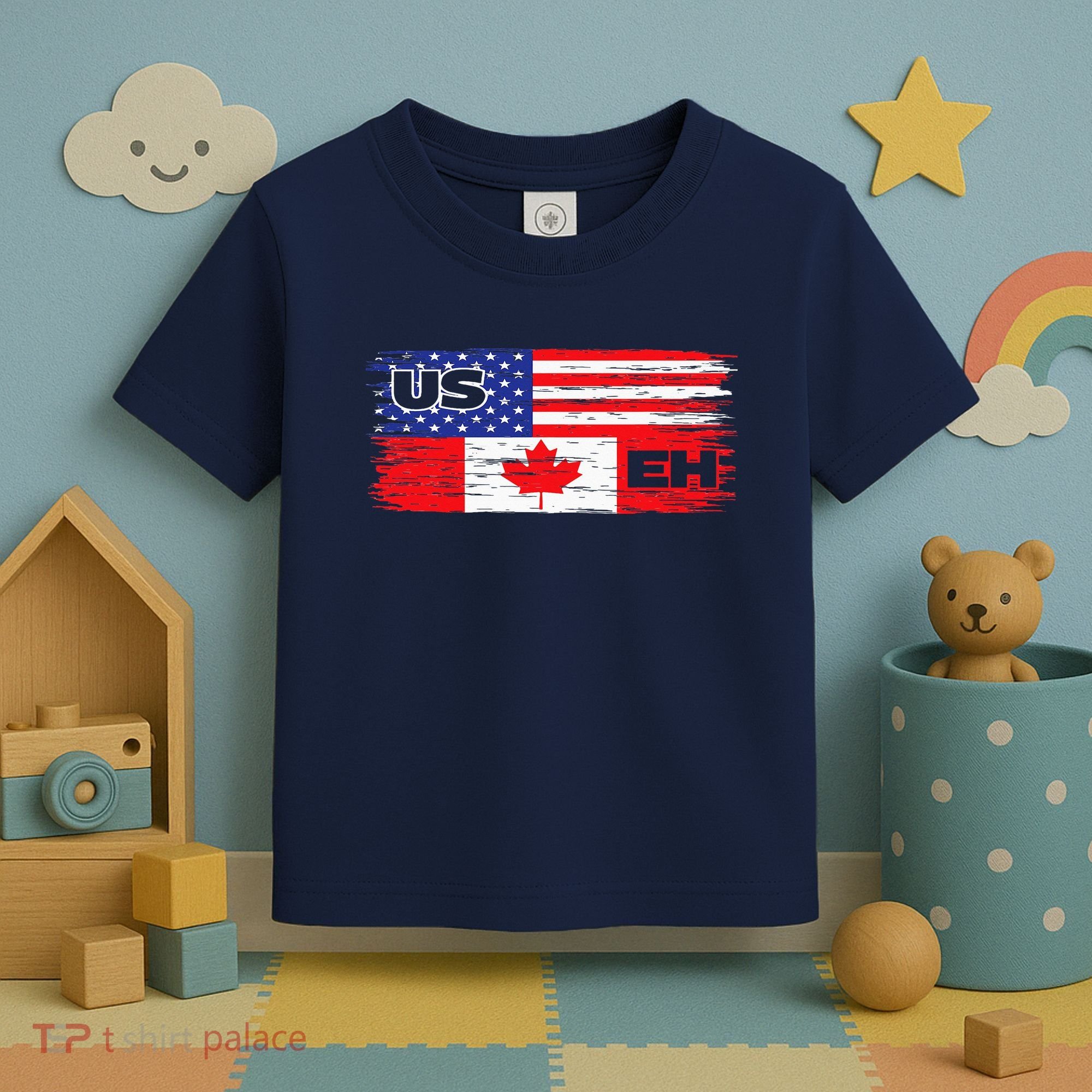 US EH Canada America Flag Maple Leaf Proud Canuck Roots Toddler T-Shirt