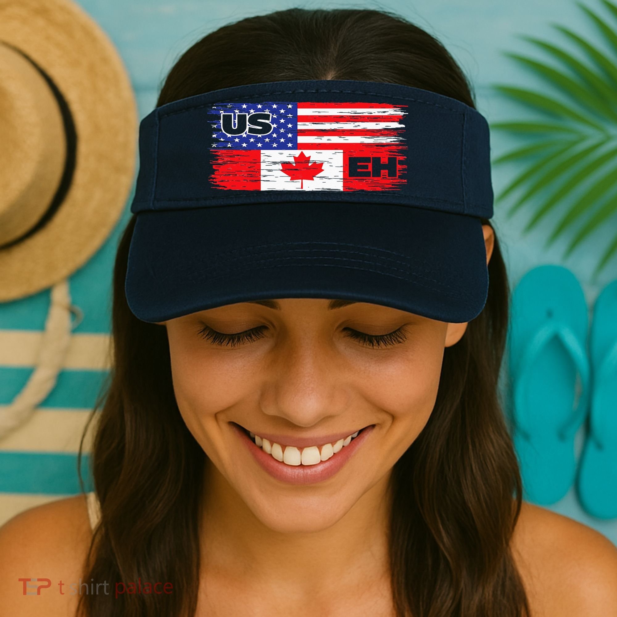 US EH Canada America Flag Maple Leaf Proud Canuck Roots Visor