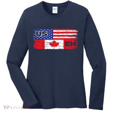 US EH Canada America Flag Maple Leaf Proud Canuck Roots Women's Long Sleeve Shirt