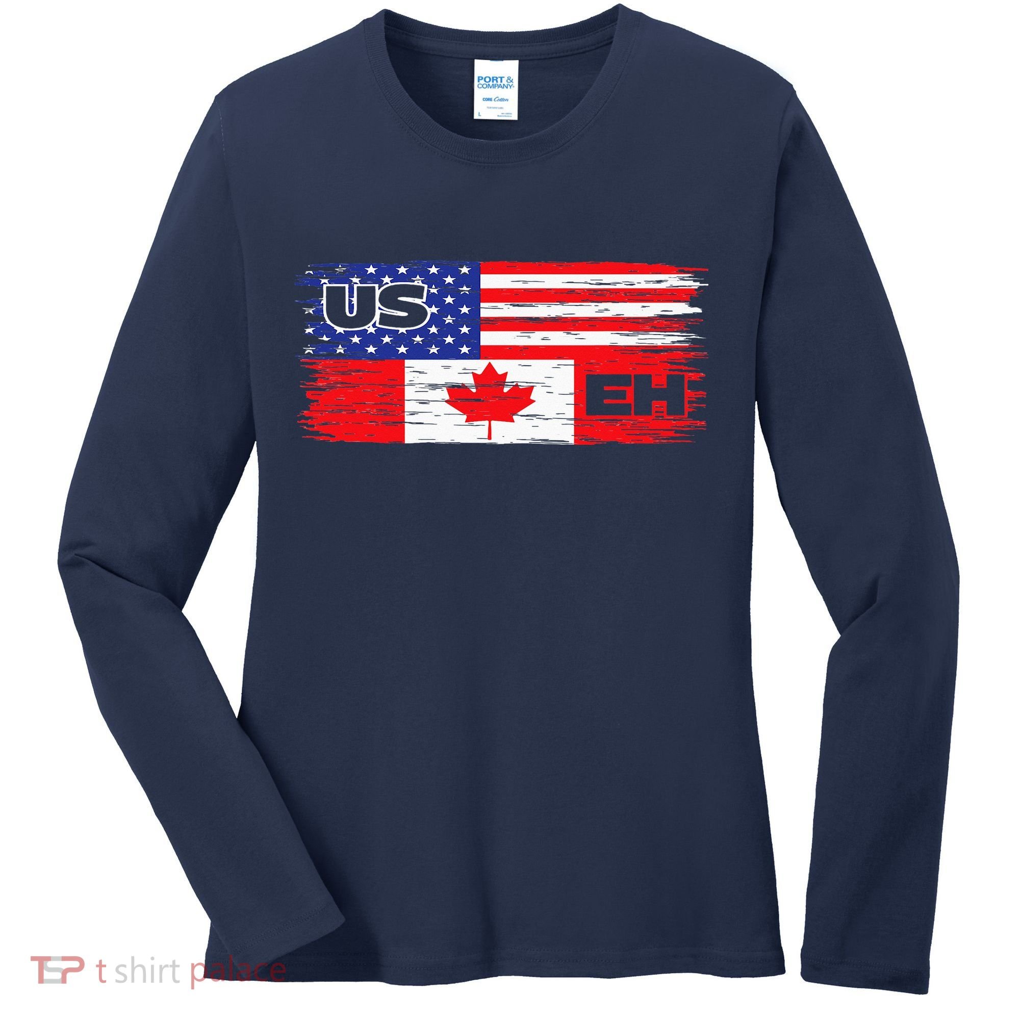 US EH Canada America Flag Maple Leaf Proud Canuck Roots Women's Long Sleeve Shirt
