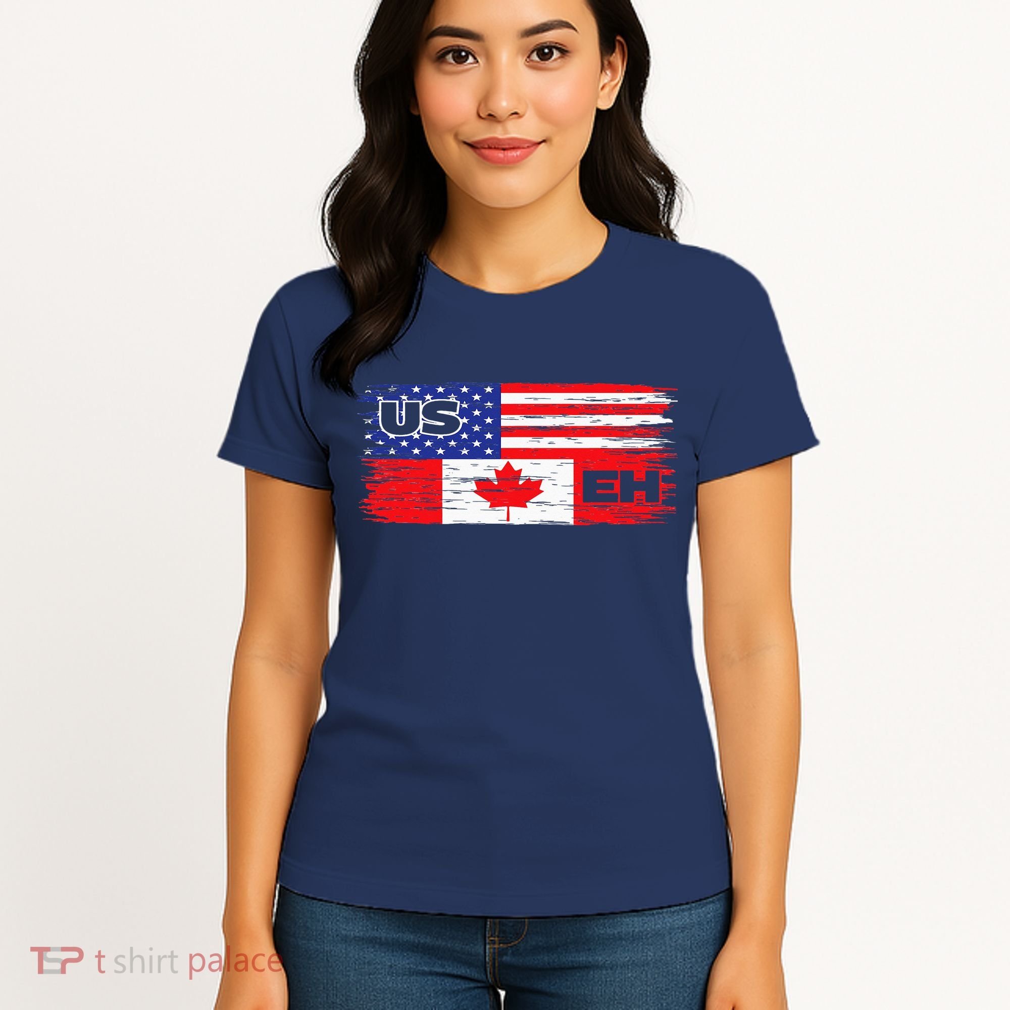 US EH Canada America Flag Maple Leaf Proud Canuck Roots Women's T-Shirt