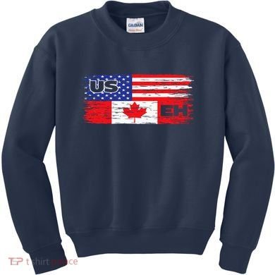 US EH Canada America Flag Maple Leaf Proud Canuck Roots Kids Sweatshirt