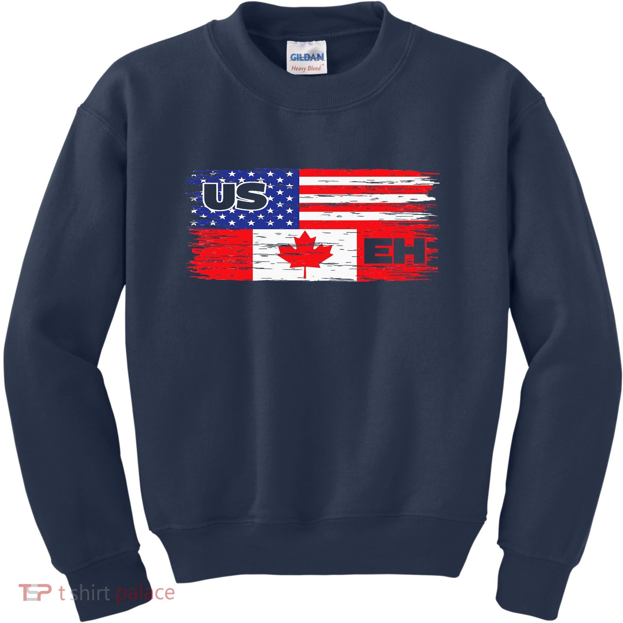 US EH Canada America Flag Maple Leaf Proud Canuck Roots Kids Sweatshirt
