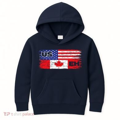 US EH Canada America Flag Maple Leaf Proud Canuck Roots Kids Hoodie
