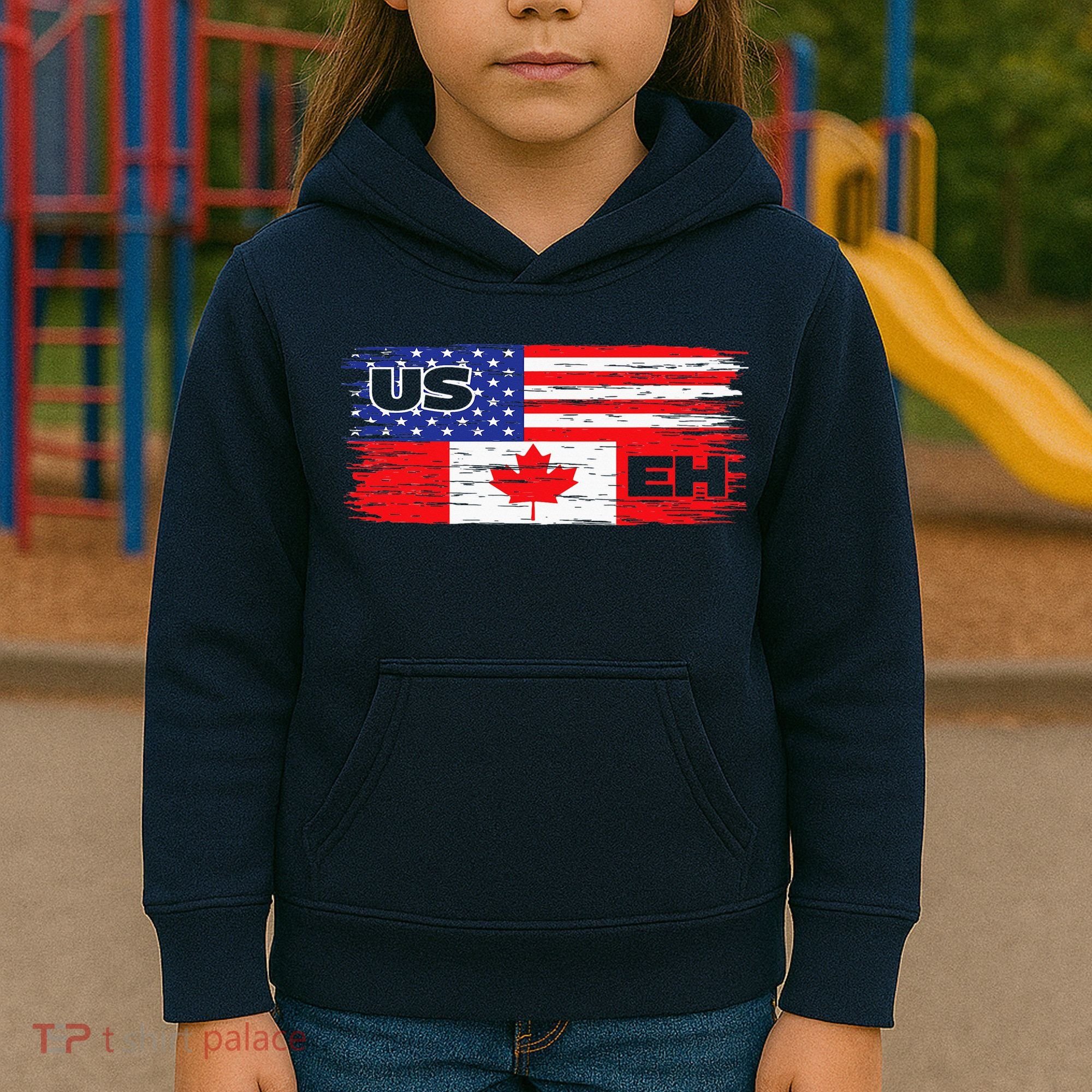 US EH Canada America Flag Maple Leaf Proud Canuck Roots Kids Hoodie