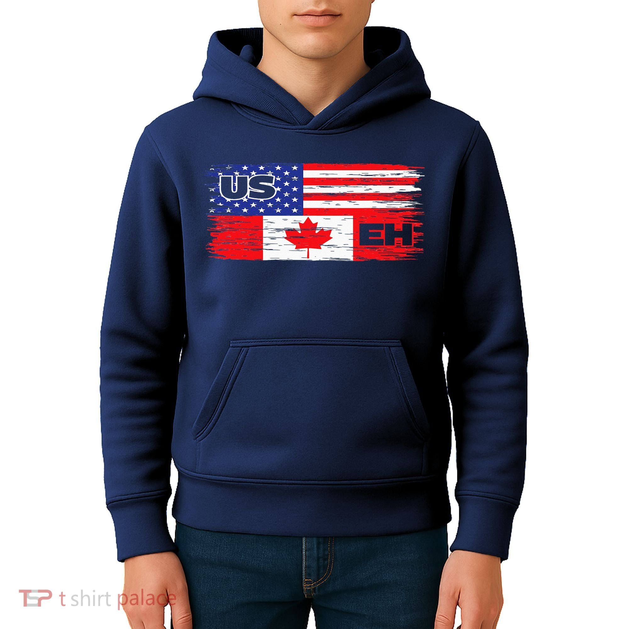 US EH Canada America Flag Maple Leaf Proud Canuck Roots Kids Hoodie