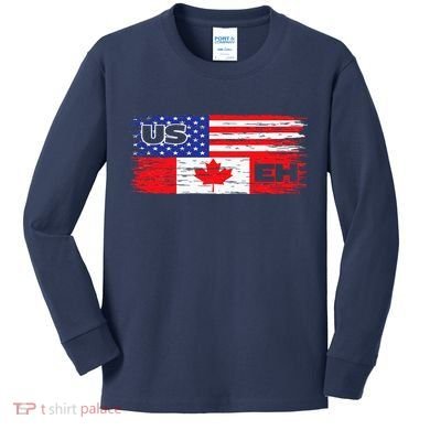 US EH Canada America Flag Maple Leaf Proud Canuck Roots Kids Long Sleeve Shirt
