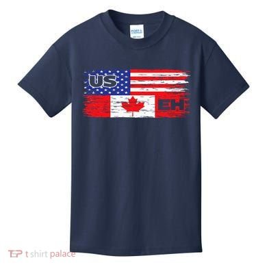 US EH Canada America Flag Maple Leaf Proud Canuck Roots Kids T-Shirt