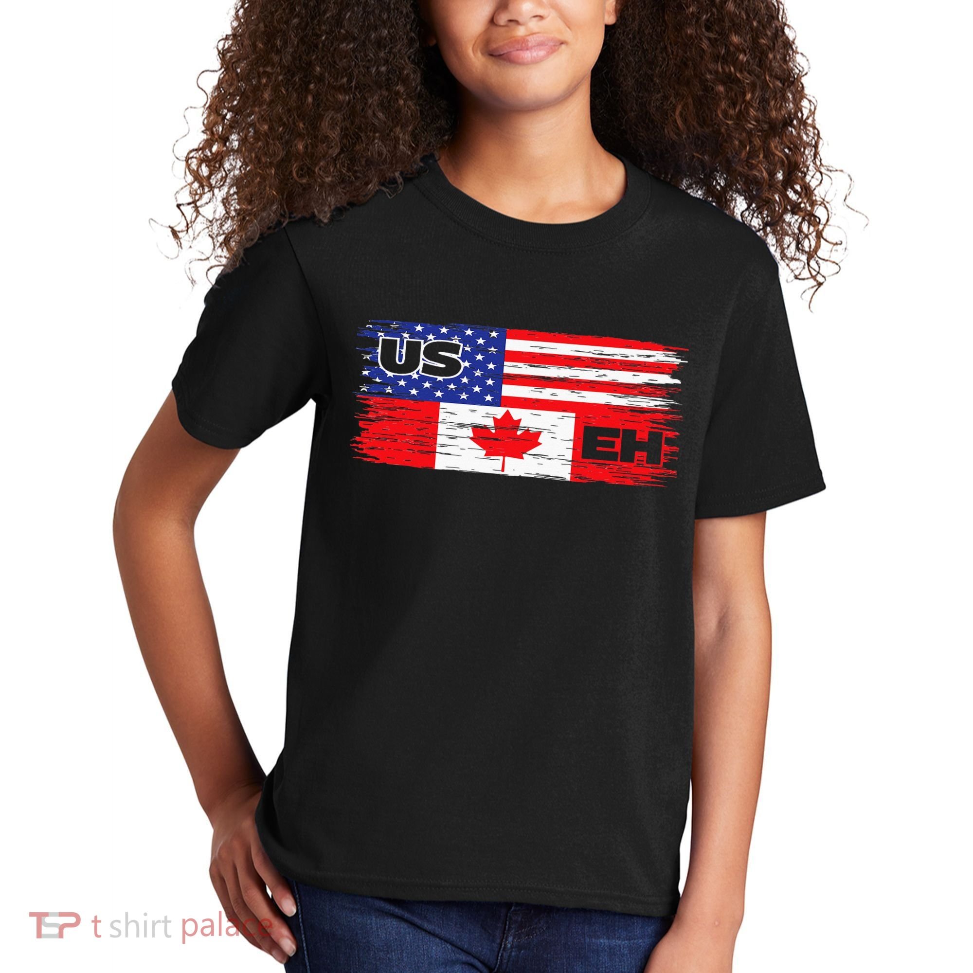 US EH Canada America Flag Maple Leaf Proud Canuck Roots Kids T-Shirt