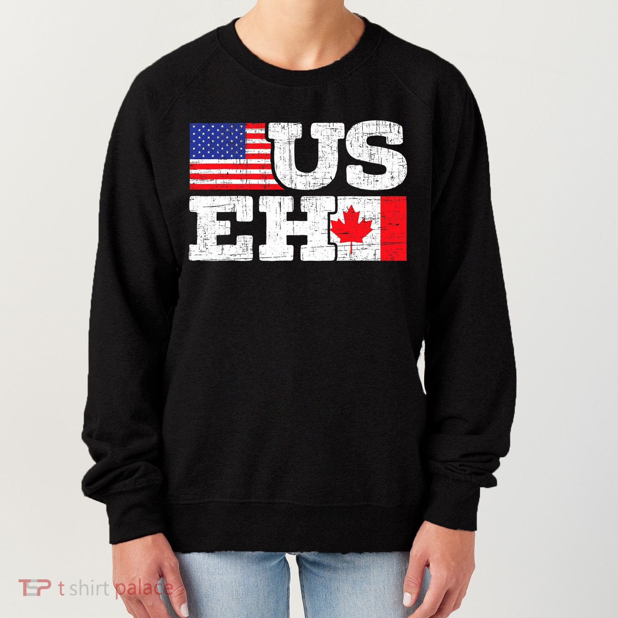 US EH Canada America Flag Maple Leaf Proud Canuck Roots Women's Sweatshirt