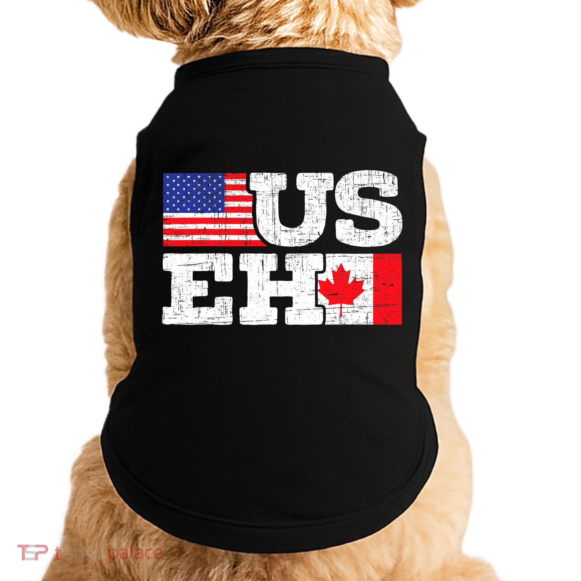 US EH Canada America Flag Maple Leaf Proud Canuck Roots Doggie Tank