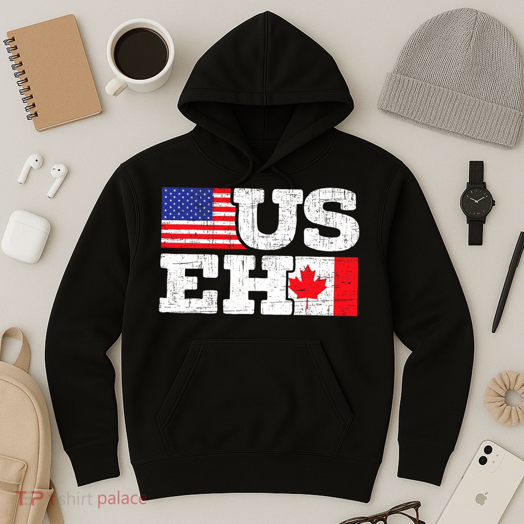 US EH Canada America Flag Maple Leaf Proud Canuck Roots Hoodie