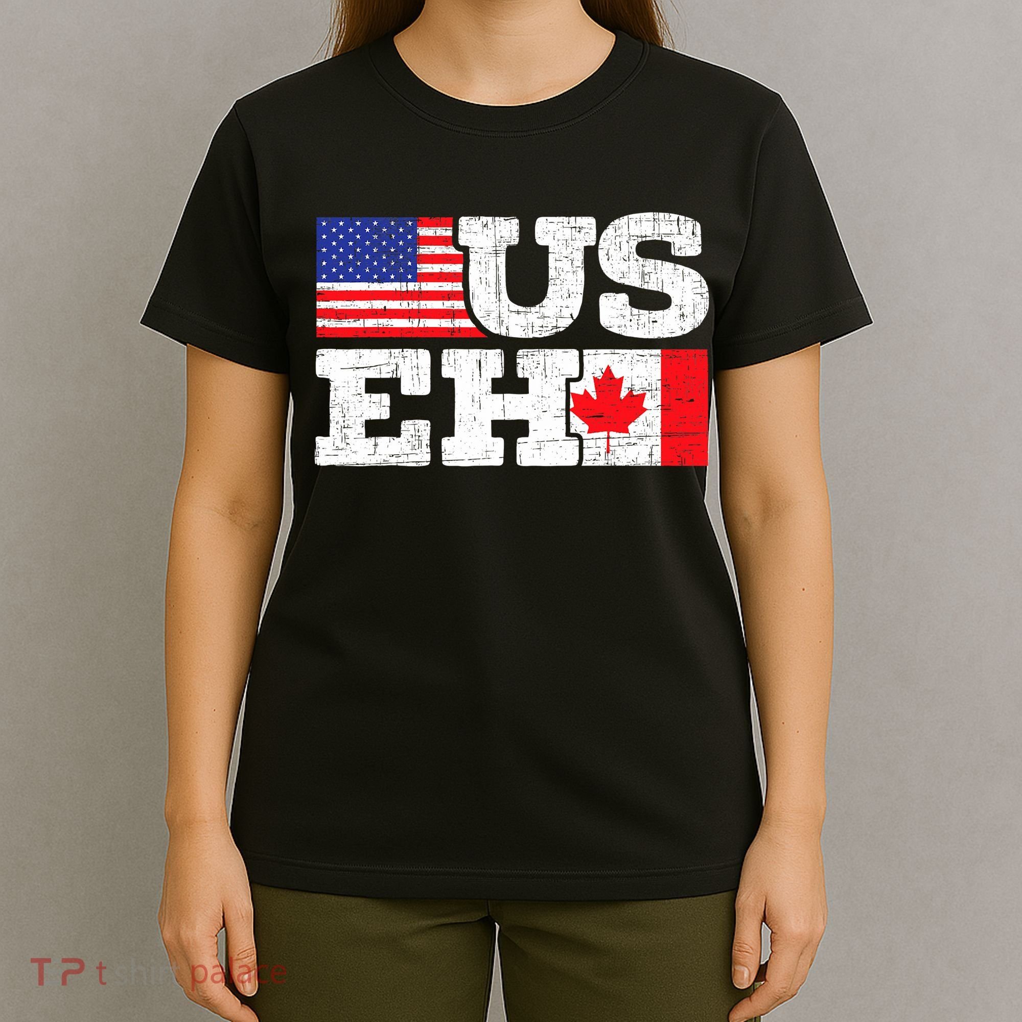 US EH Canada America Flag Maple Leaf Proud Canuck Roots T-Shirt