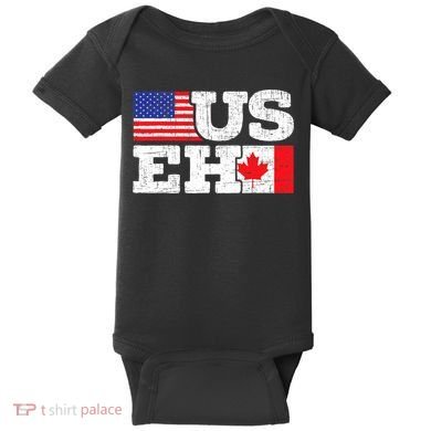 US EH Canada America Flag Maple Leaf Proud Canuck Roots Baby Bodysuit