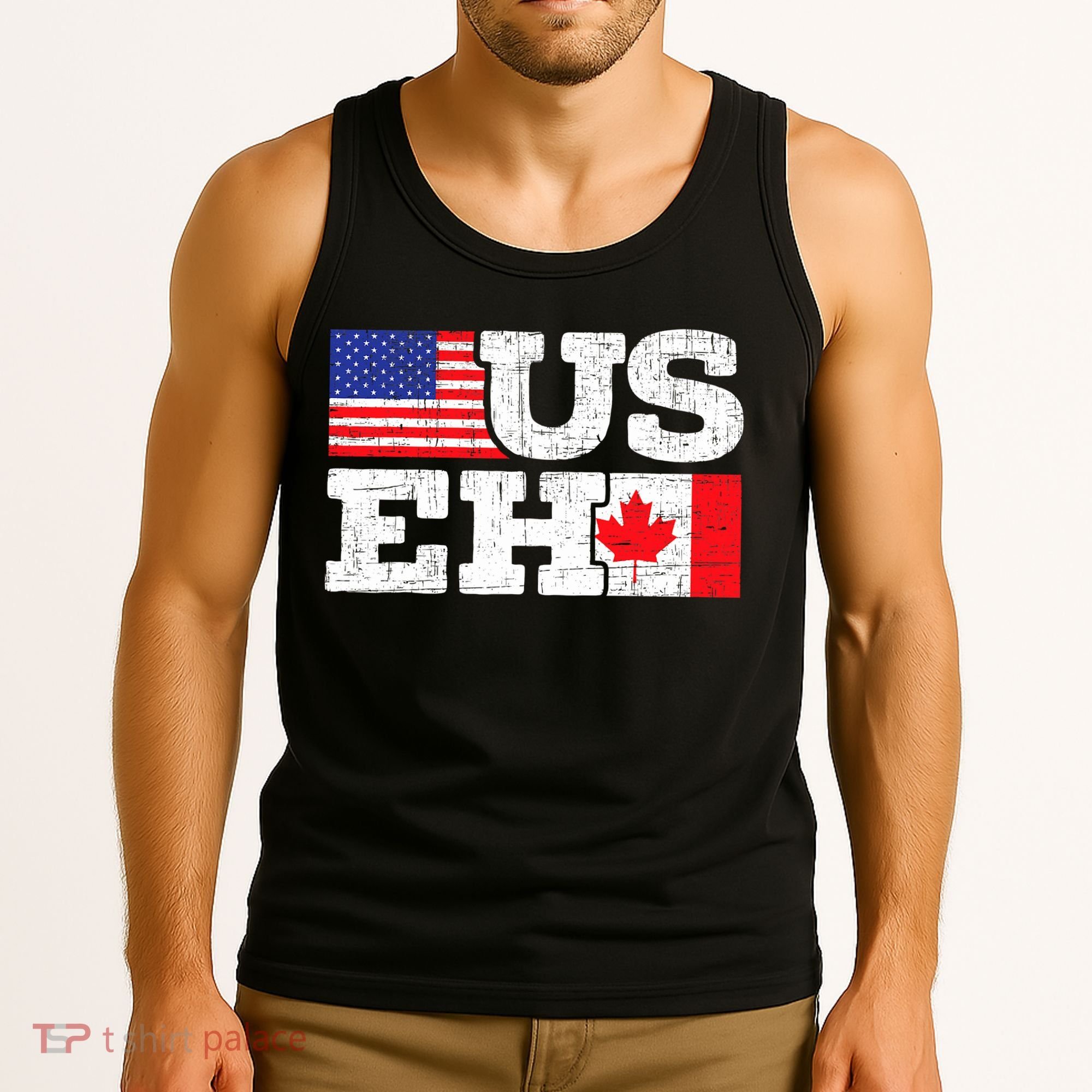US EH Canada America Flag Maple Leaf Proud Canuck Roots Tank Top
