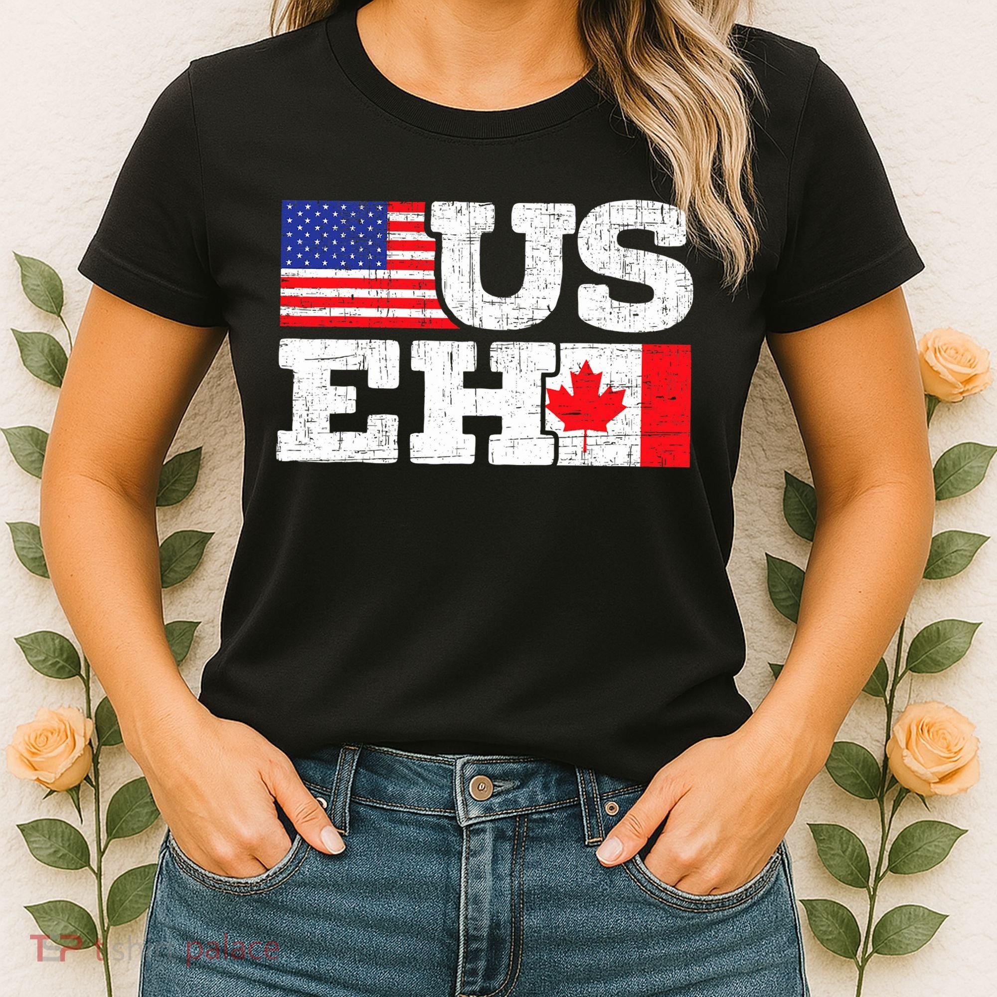 US EH Canada America Flag Maple Leaf Proud Canuck Roots Women's T-Shirt