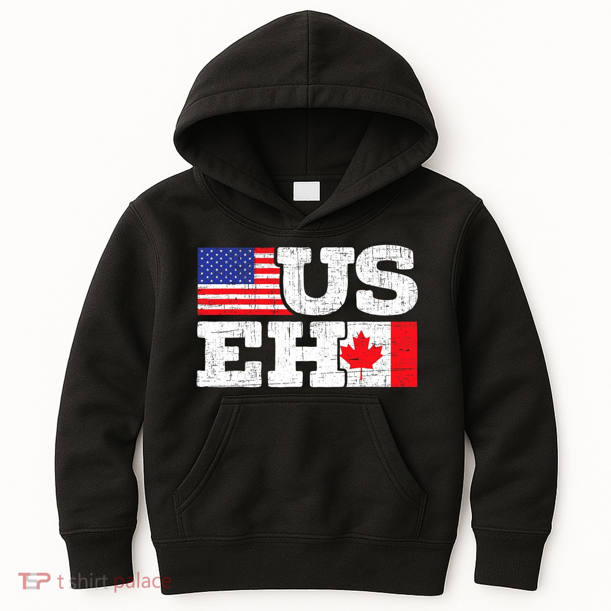 US EH Canada America Flag Maple Leaf Proud Canuck Roots Kids Hoodie