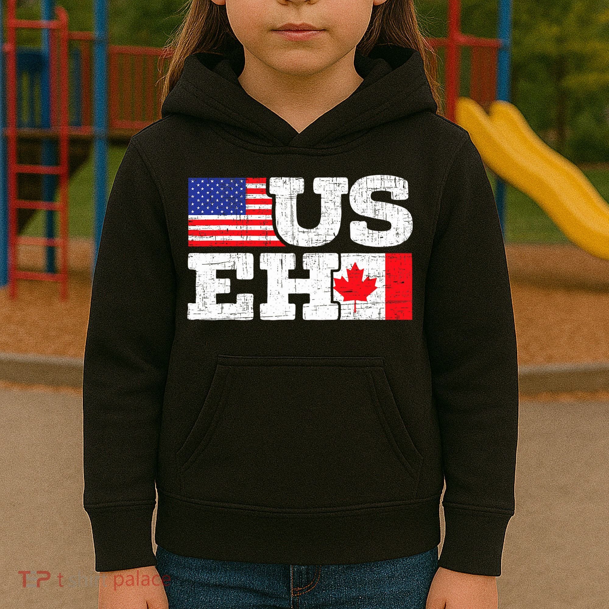 US EH Canada America Flag Maple Leaf Proud Canuck Roots Kids Hoodie