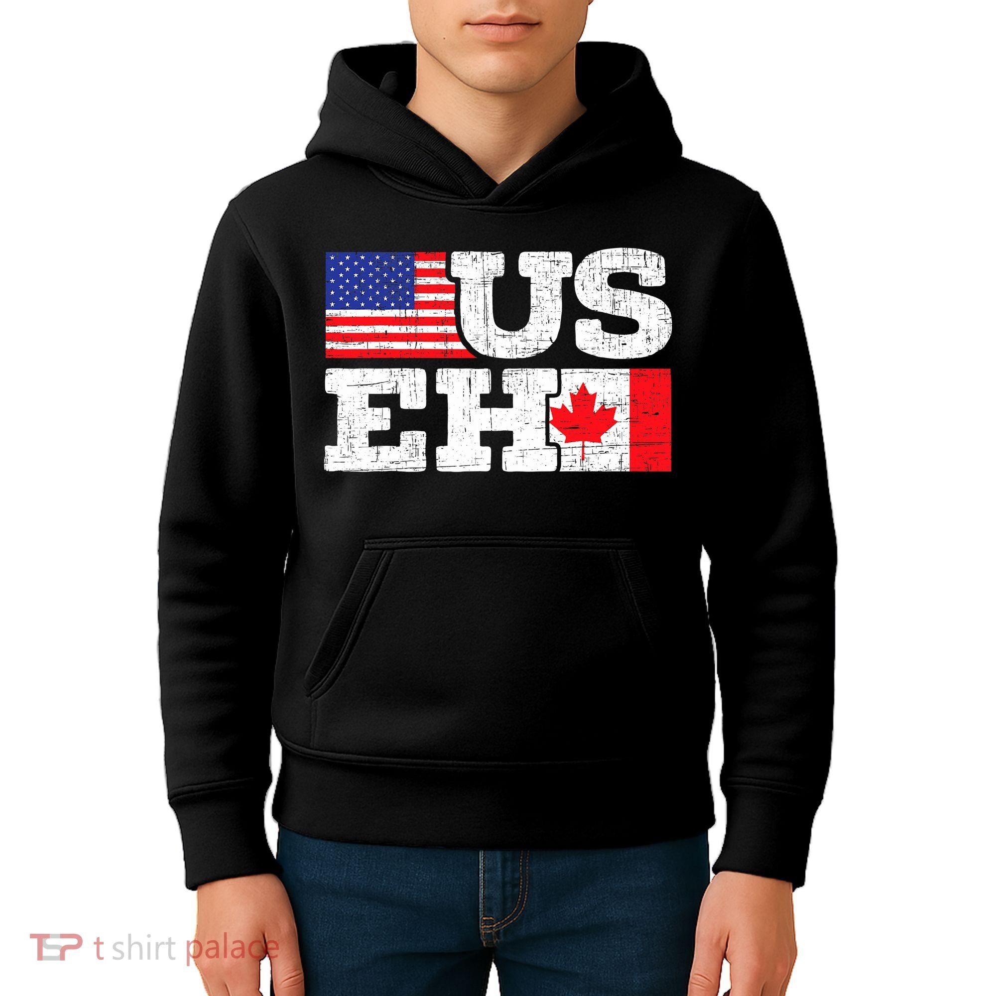 US EH Canada America Flag Maple Leaf Proud Canuck Roots Kids Hoodie