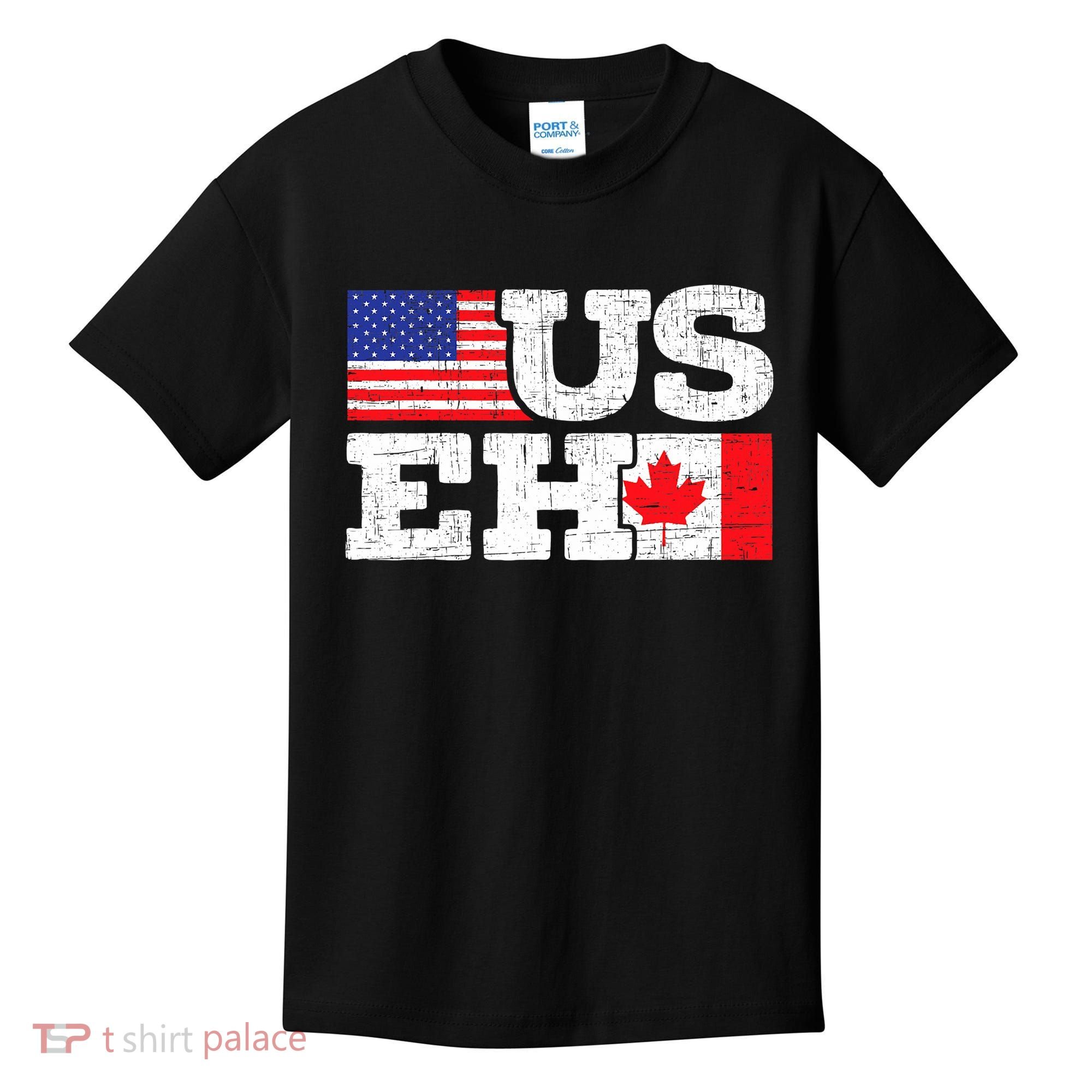 US EH Canada America Flag Maple Leaf Proud Canuck Roots Kids T-Shirt