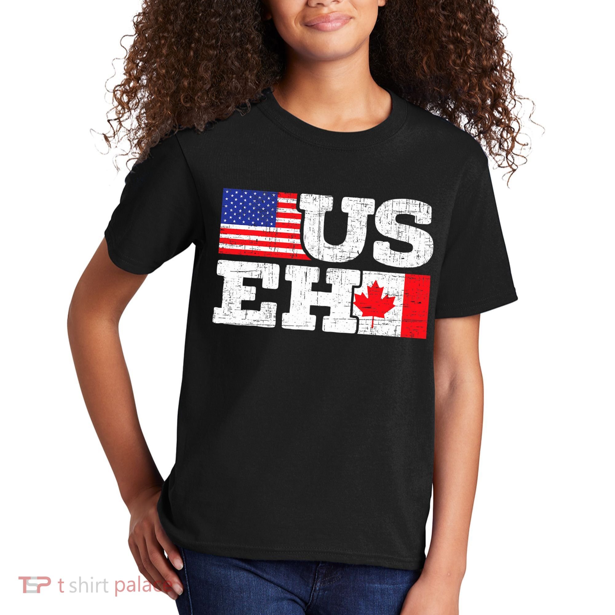 US EH Canada America Flag Maple Leaf Proud Canuck Roots Kids T-Shirt