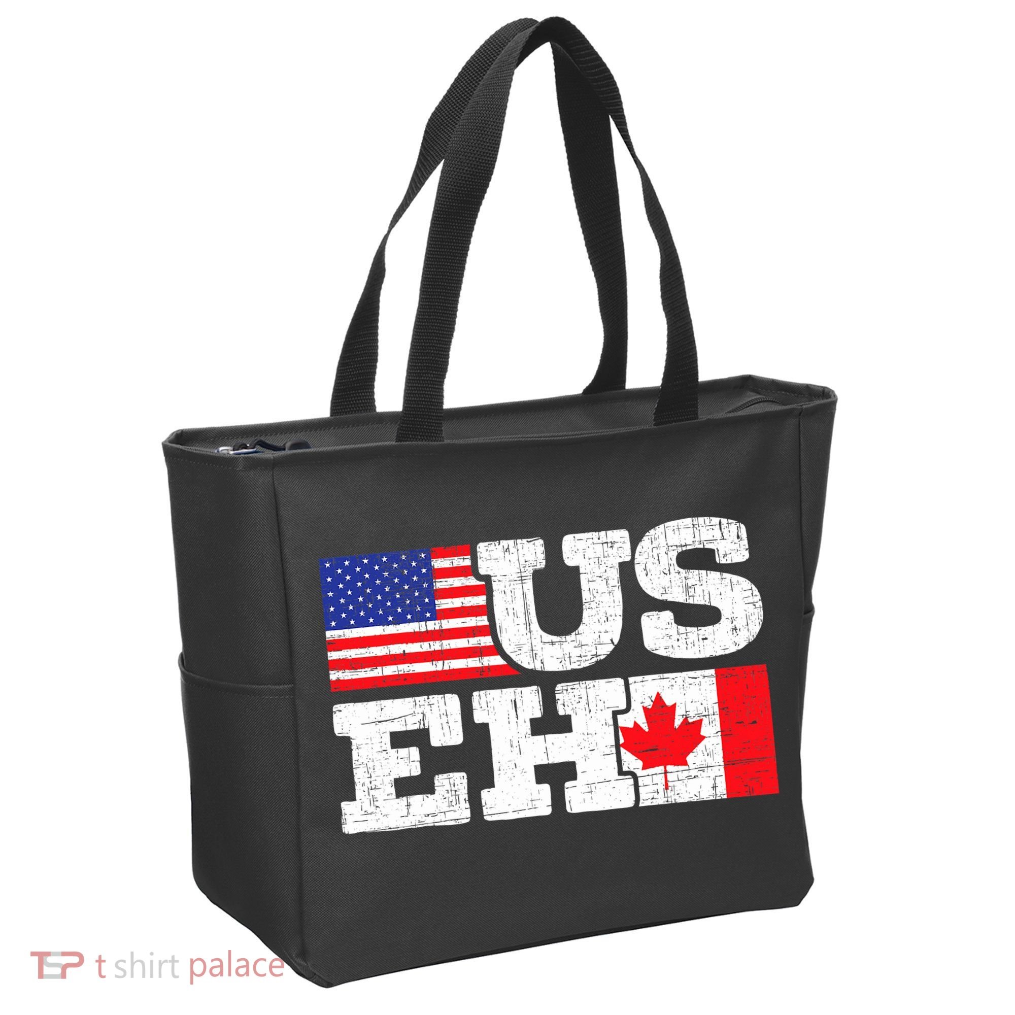 US EH Canada America Flag Maple Leaf Proud Canuck Roots Tote Bag