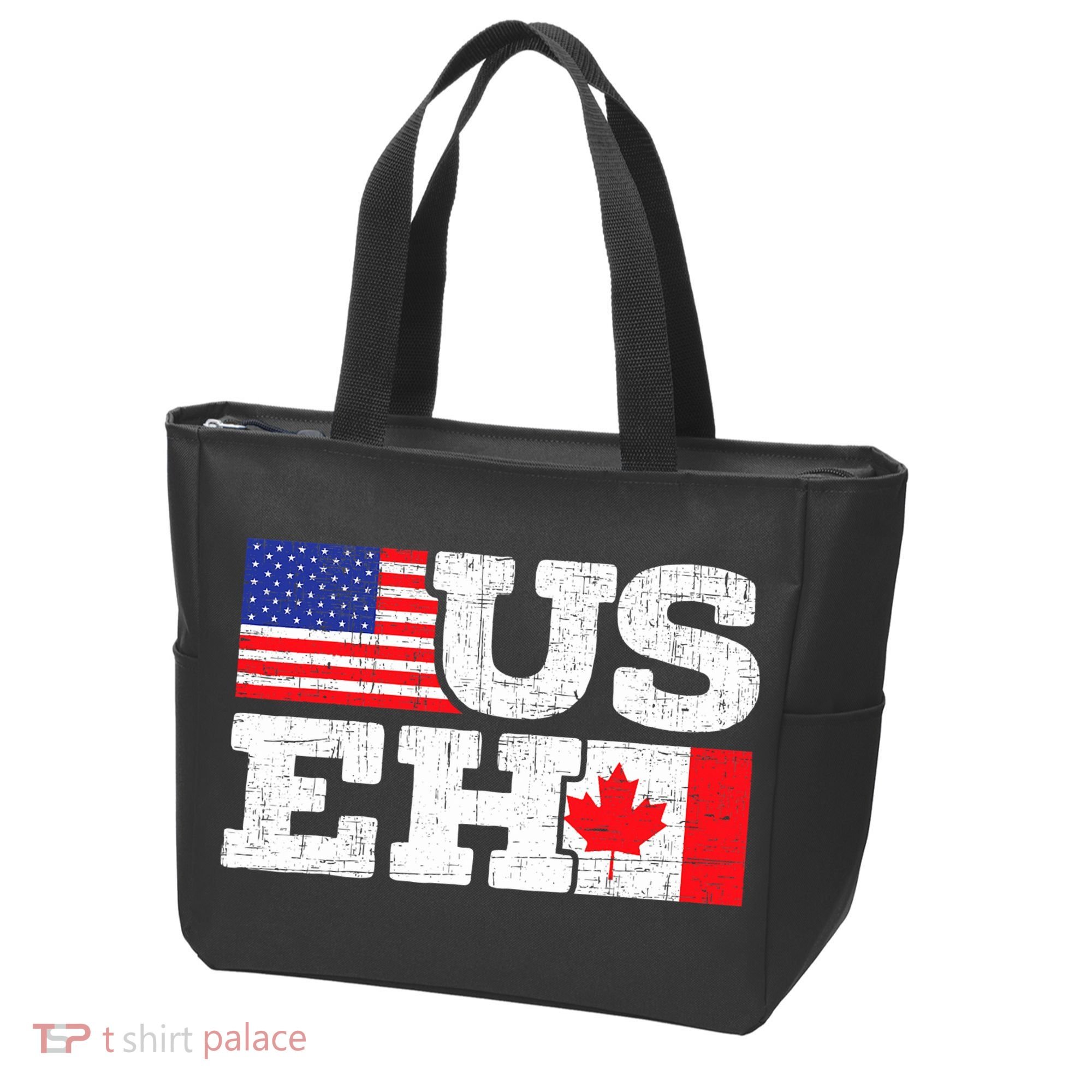 US EH Canada America Flag Maple Leaf Proud Canuck Roots Tote Bag