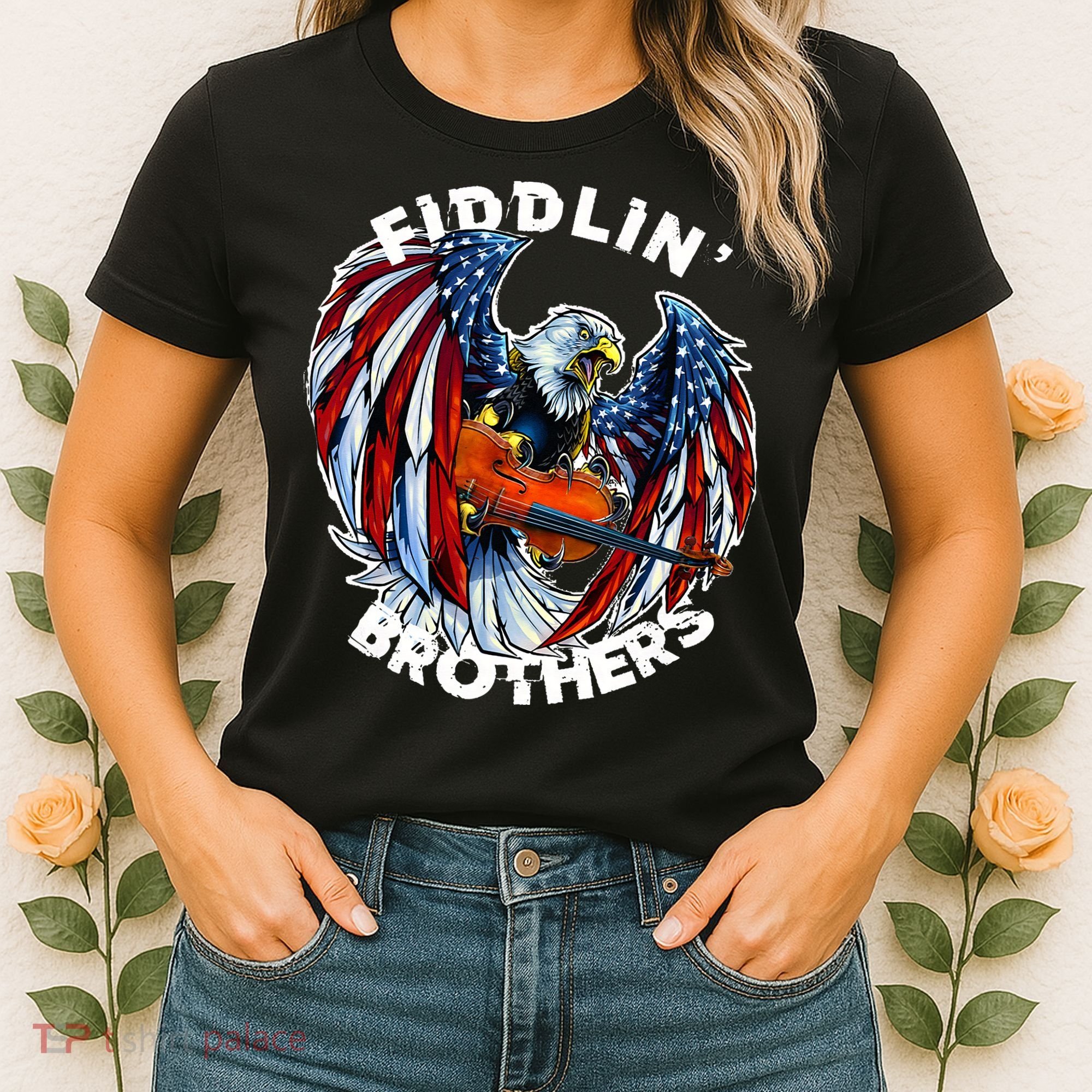 USA Eagle Fiddlin Brothers Violin Music Rock Patriot Flight Women's T-Shirt