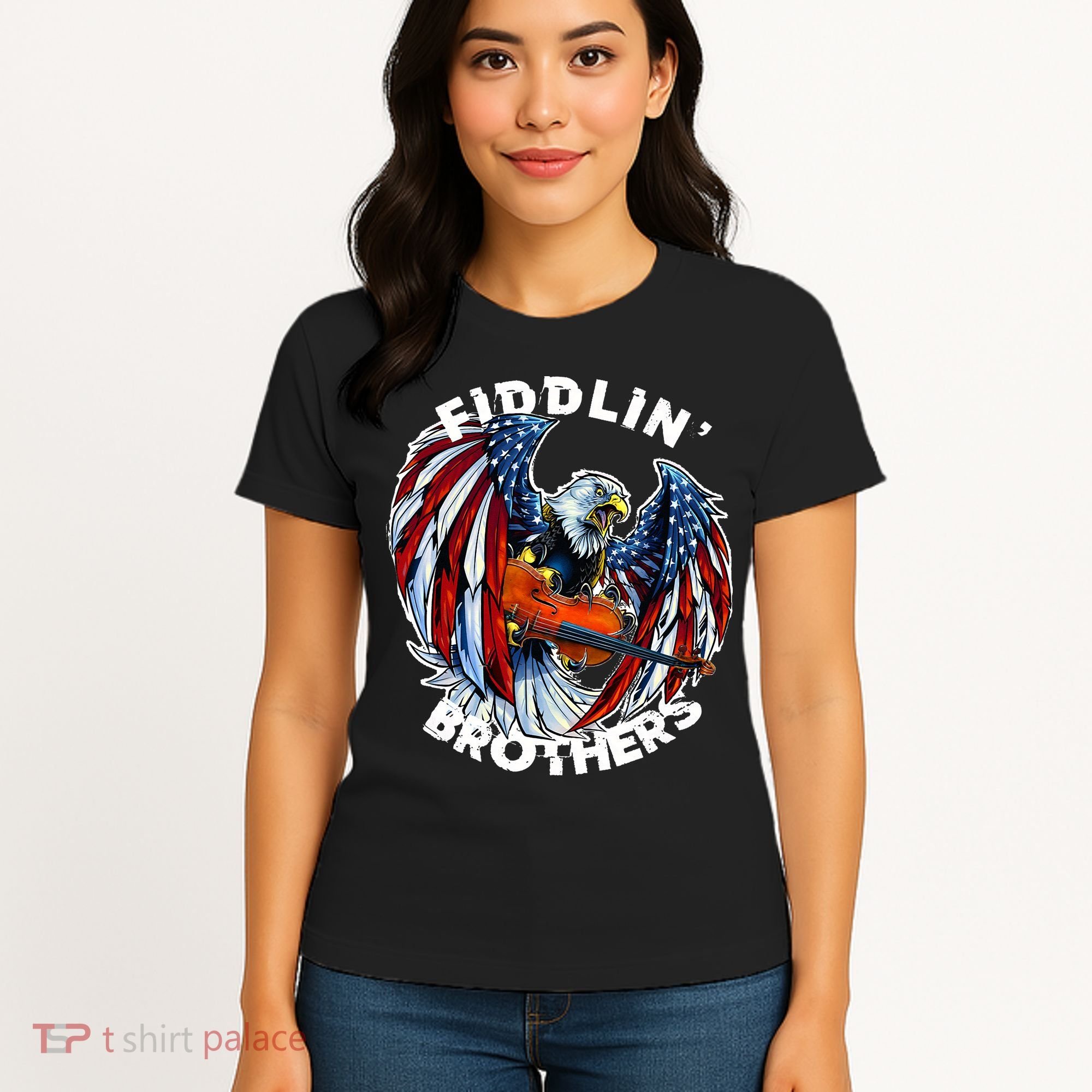 USA Eagle Fiddlin Brothers Violin Music Rock Patriot Flight Women's T-Shirt