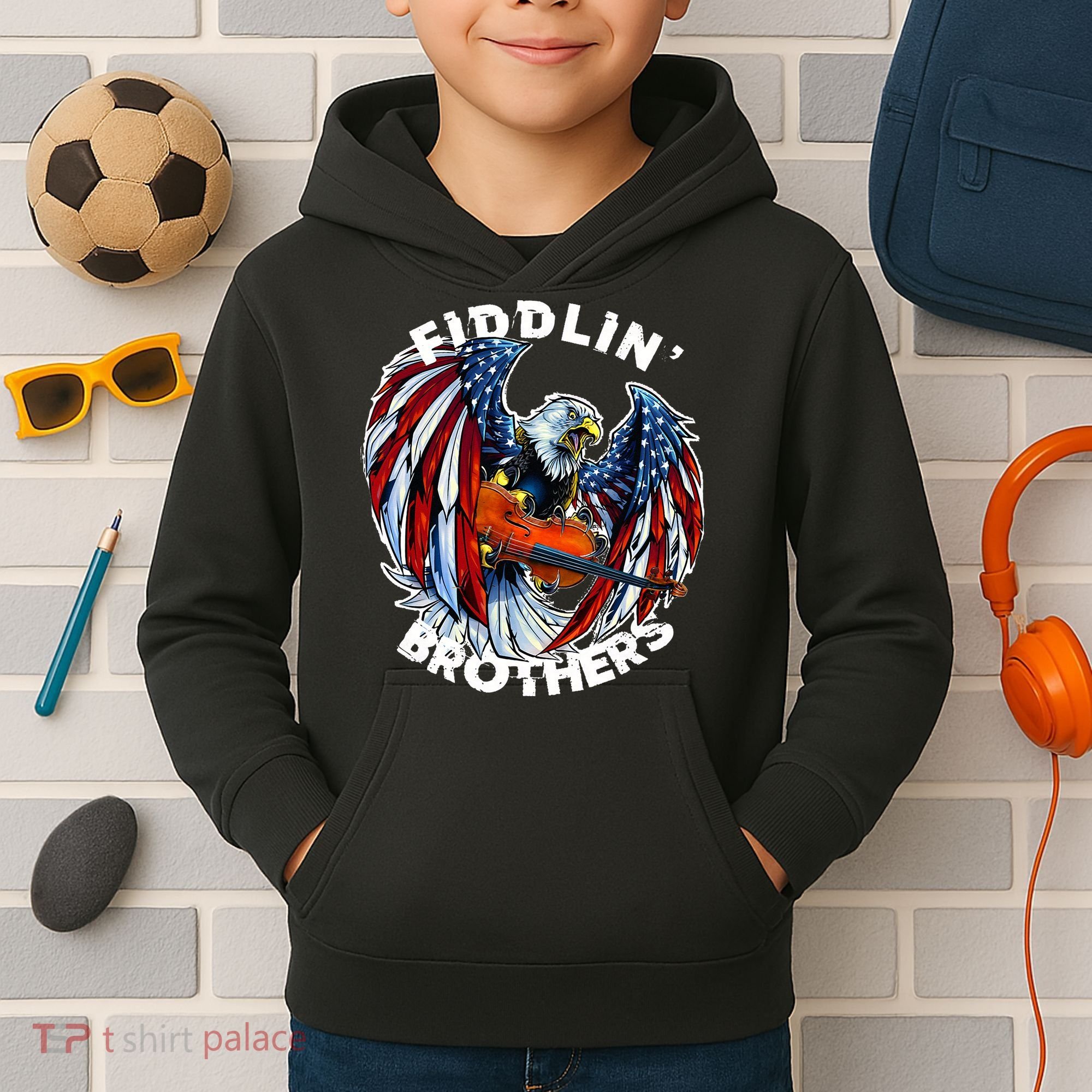 USA Eagle Fiddlin Brothers Violin Music Rock Patriot Flight Kids Hoodie