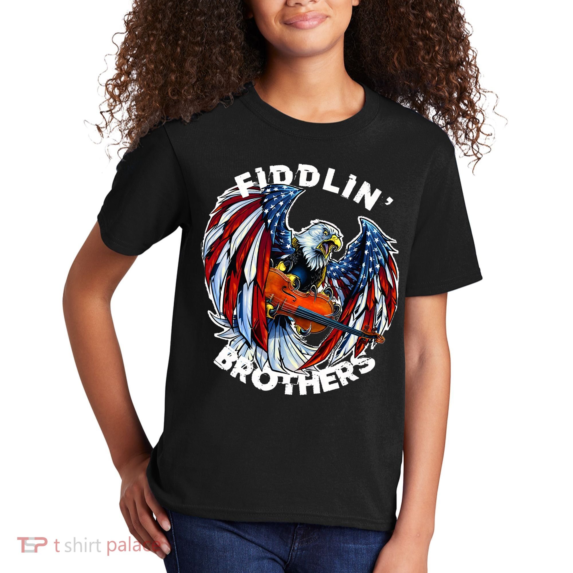 USA Eagle Fiddlin Brothers Violin Music Rock Patriot Flight Kids T-Shirt