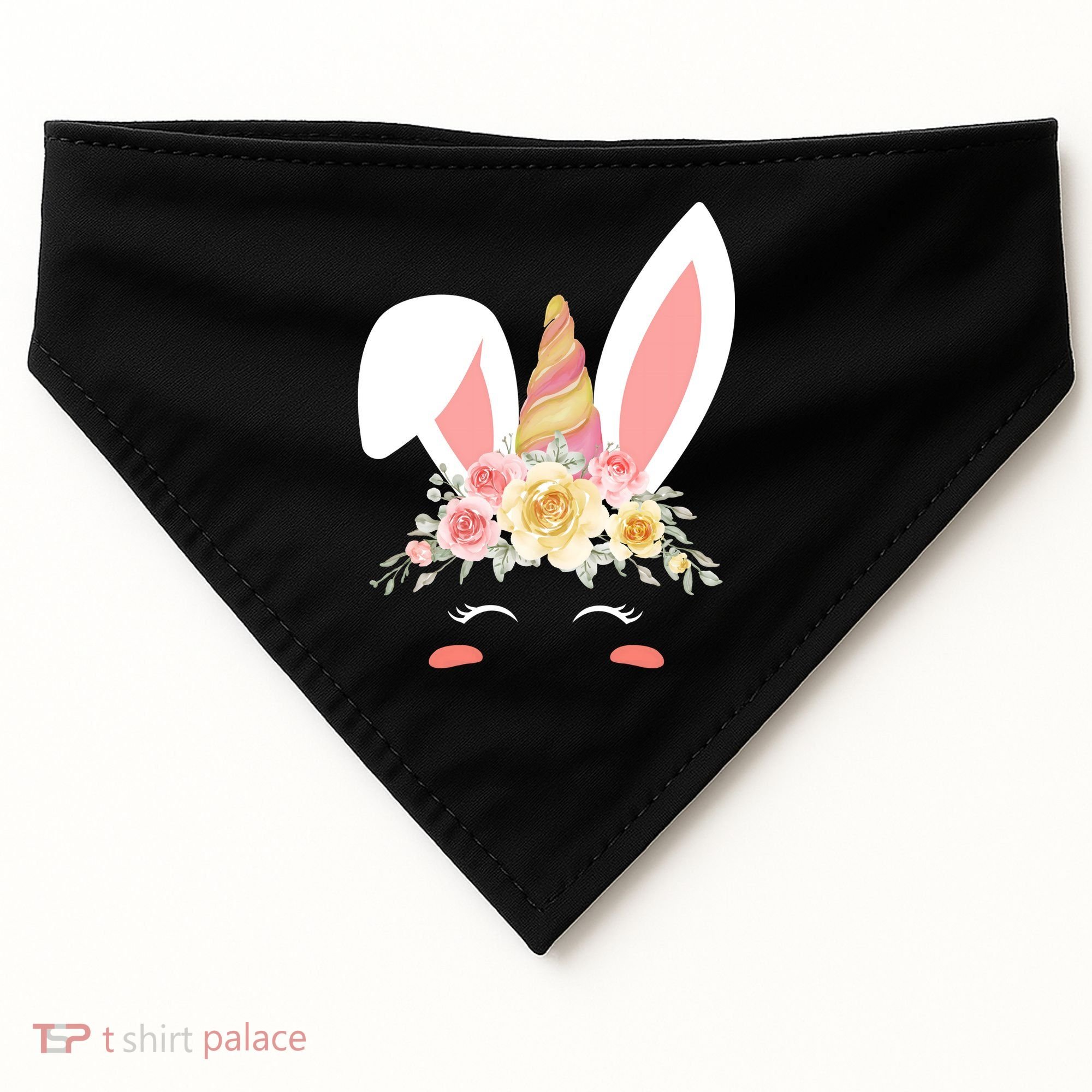 Unicorn Easter Floral Bunny USA-Made Doggie Bandana