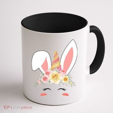 Unicorn Easter Floral Bunny Coffee Mug back