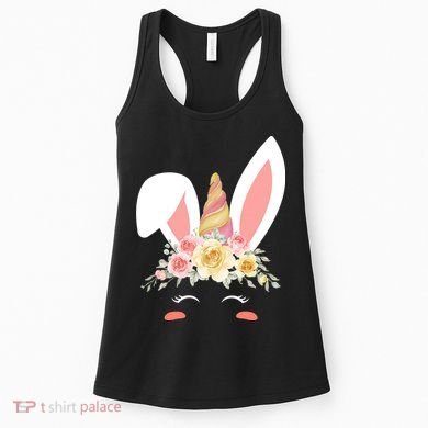 Unicorn Easter Floral Bunny Women's Tank Top