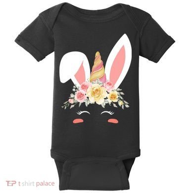 Unicorn Easter Floral Bunny Baby Bodysuit