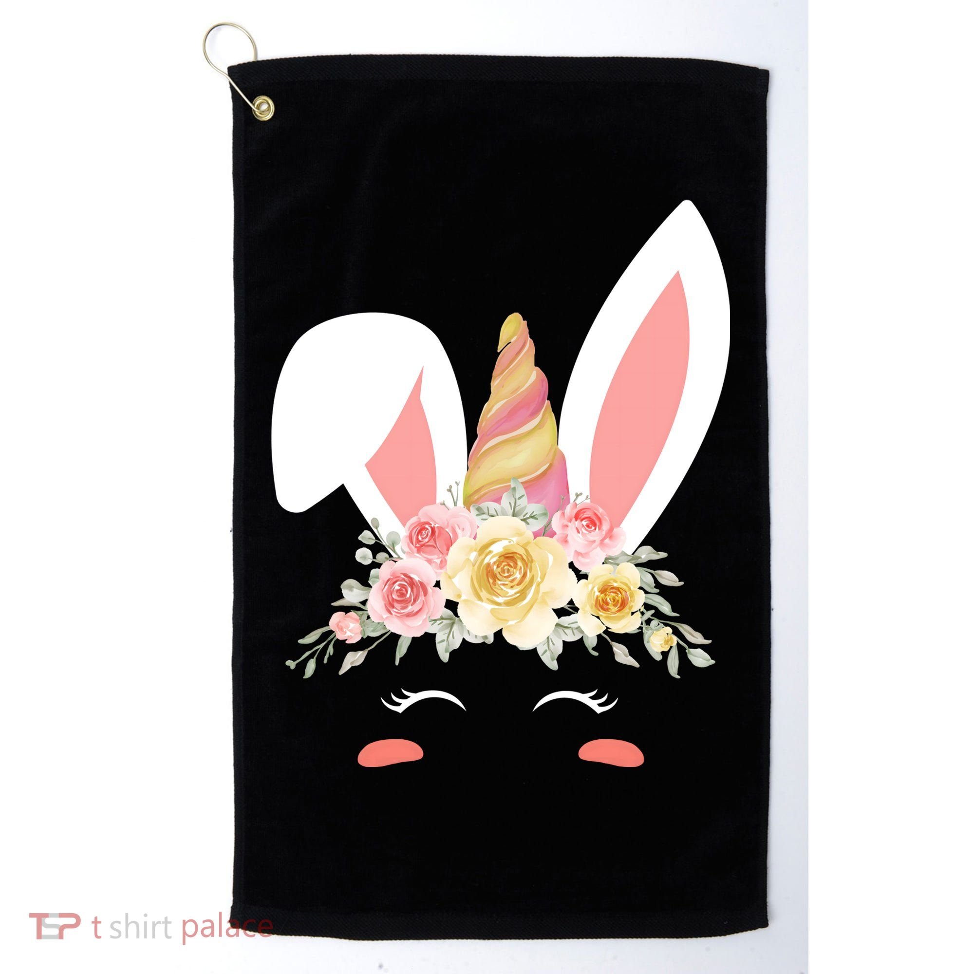 Unicorn Easter Floral Bunny Golf Towel