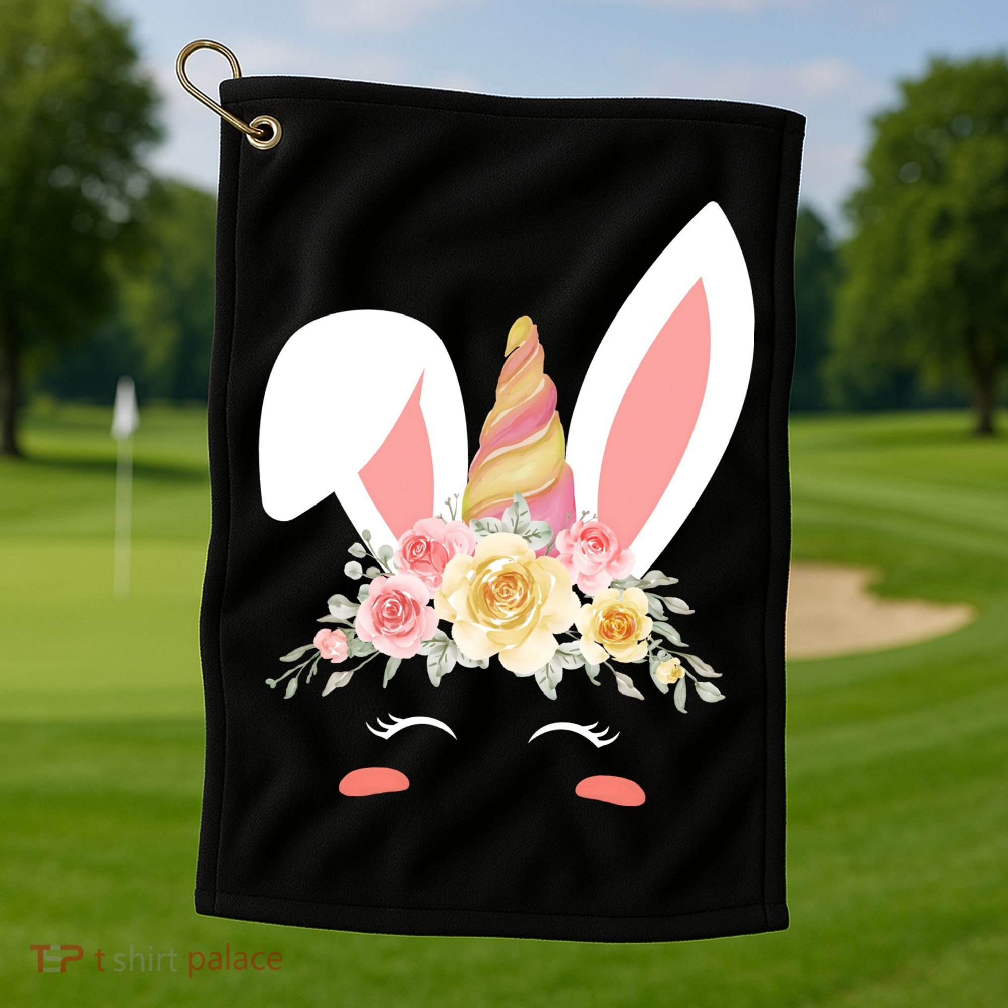 Unicorn Easter Floral Bunny Golf Towel
