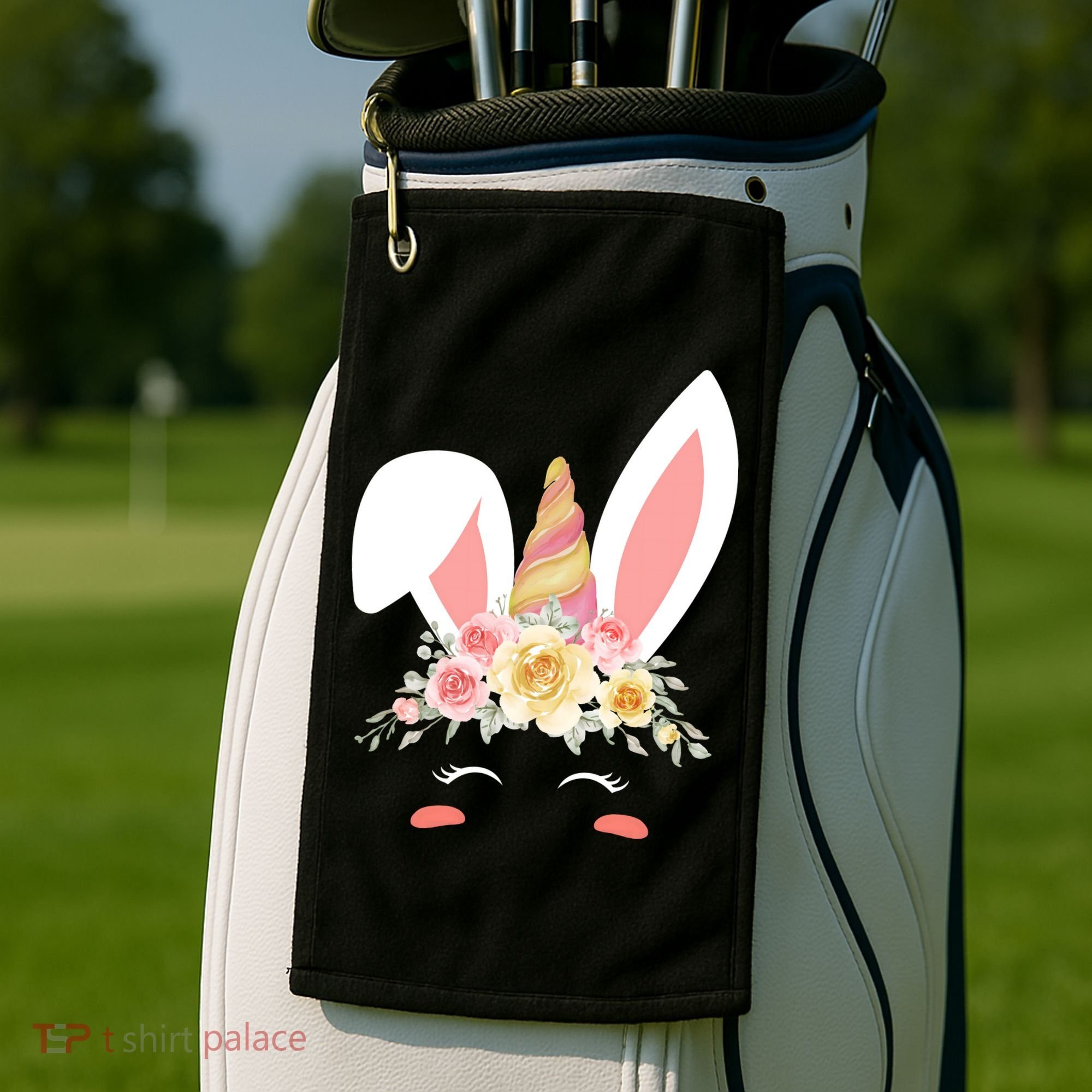 Unicorn Easter Floral Bunny Golf Towel