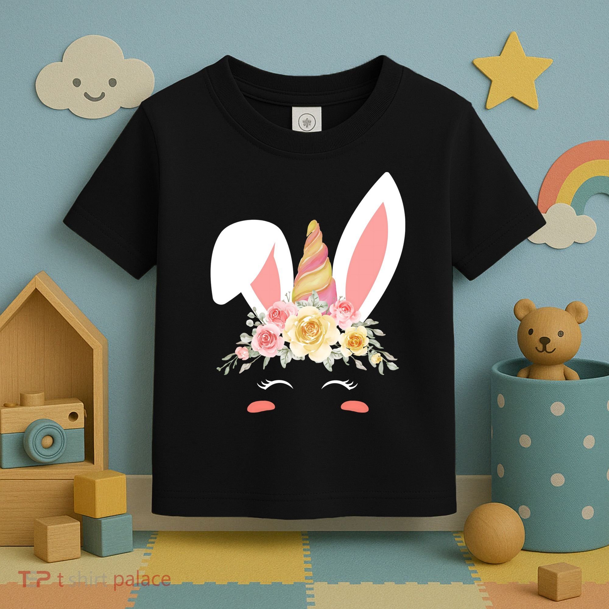Unicorn Easter Floral Bunny Toddler T-Shirt