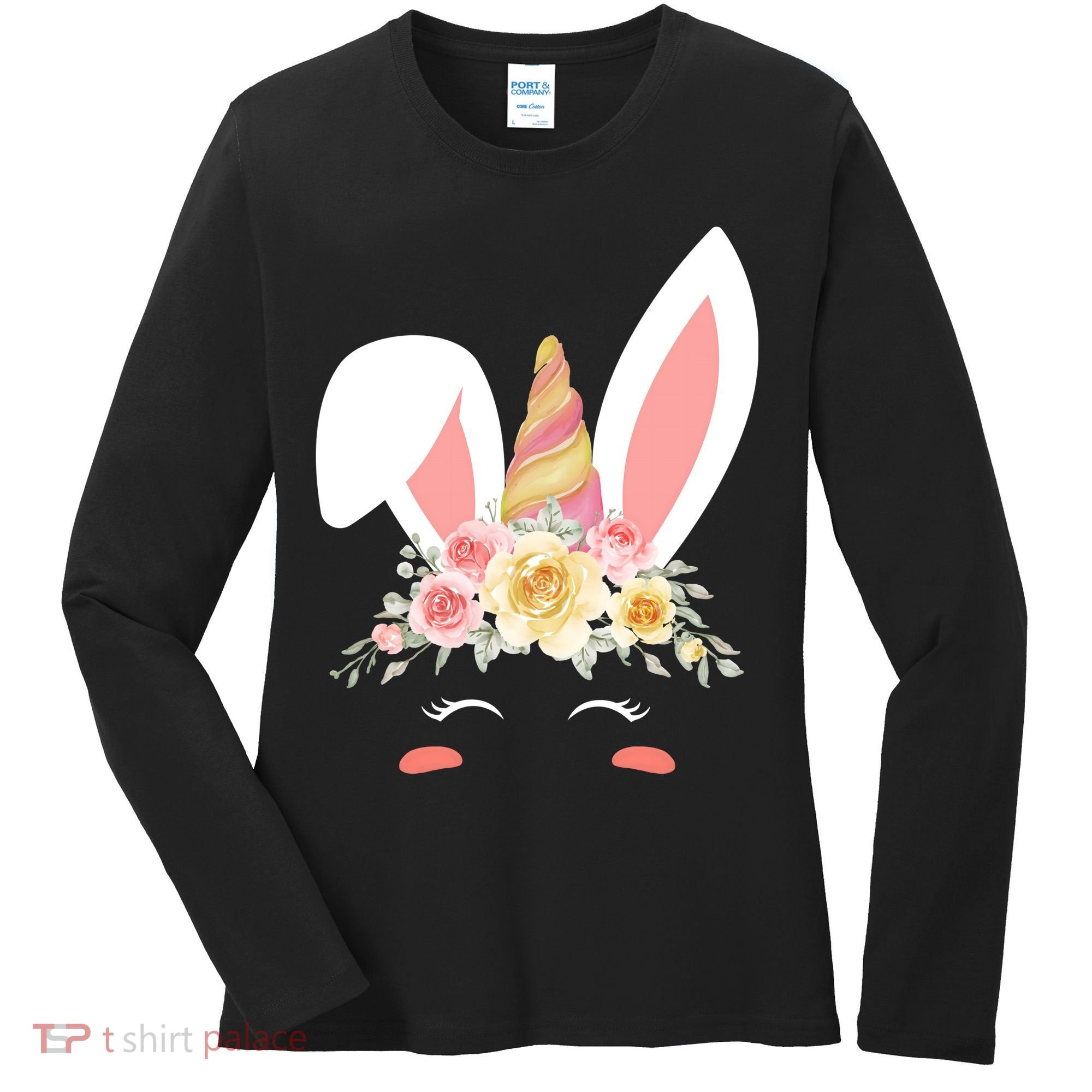 Unicorn Easter Floral Bunny Women's Long Sleeve Shirt