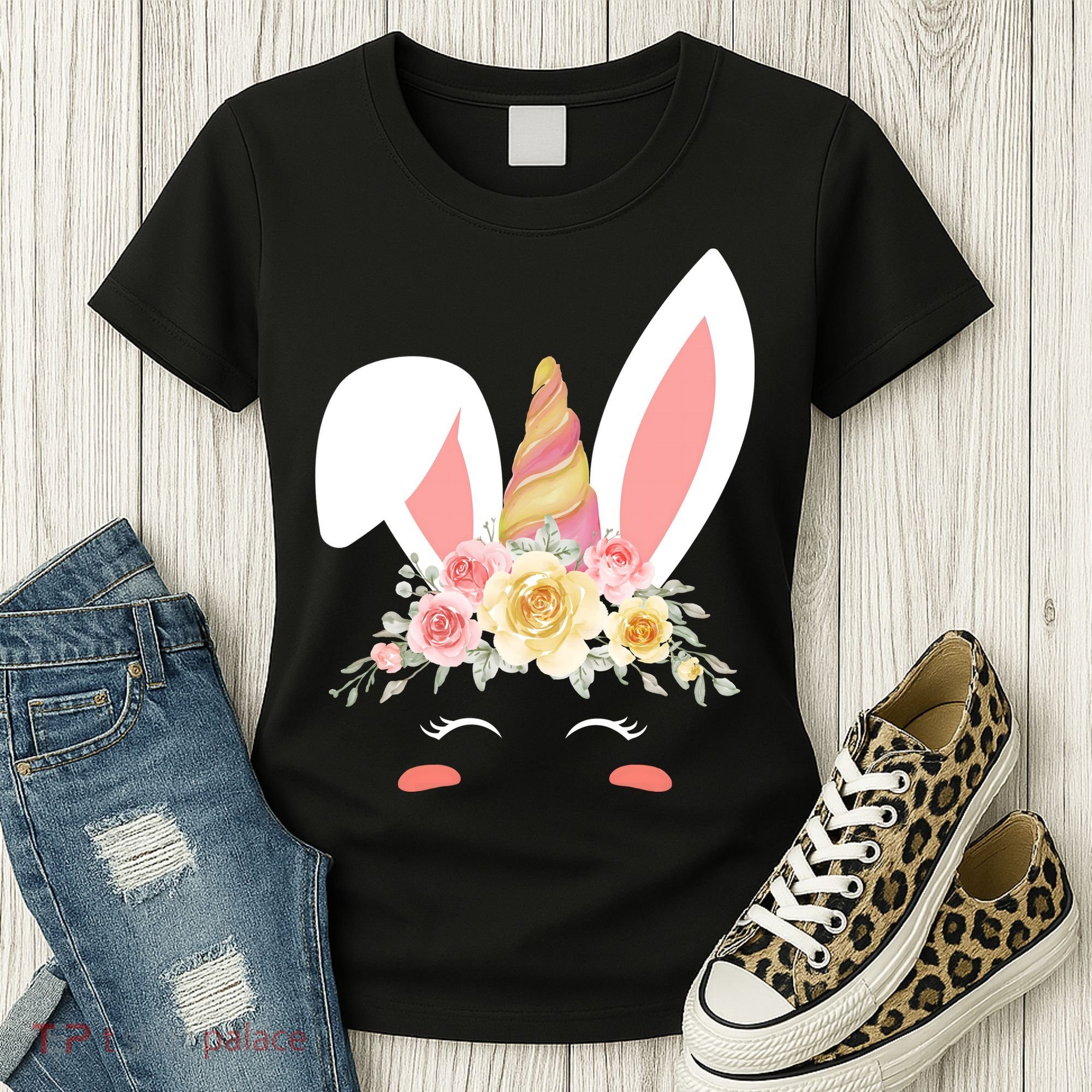 Unicorn Easter Floral Bunny Women's T-Shirt