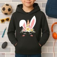 Unicorn Easter Floral Bunny Kids Hoodie thumb 2