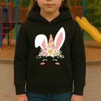 Unicorn Easter Floral Bunny Kids Hoodie thumb 3