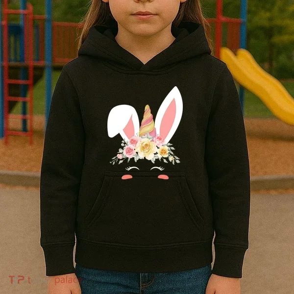 Unicorn Easter Floral Bunny Kids Hoodie