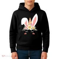 Unicorn Easter Floral Bunny Kids Hoodie thumb 4