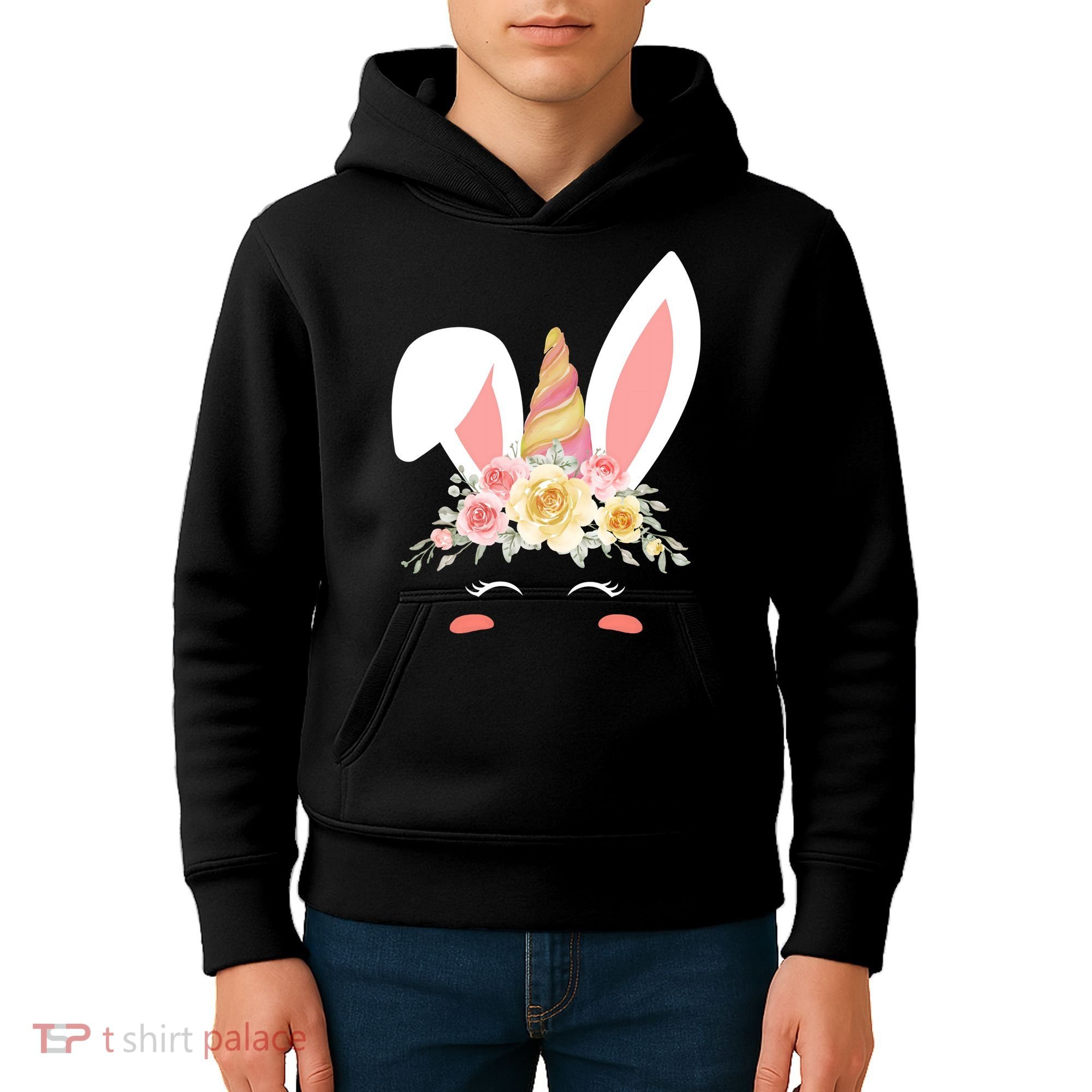 Unicorn Easter Floral Bunny Kids Hoodie