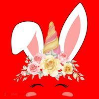 Unicorn Easter Floral Bunny Santa Hat thumb 1
