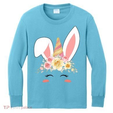 Unicorn Easter Floral Bunny Kids Long Sleeve Shirt