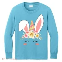Unicorn Easter Floral Bunny Kids Long Sleeve Shirt thumb 0