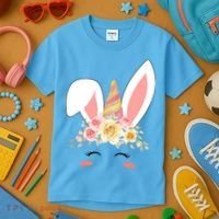 Unicorn Easter Floral Bunny Kids T-Shirt thumb 3